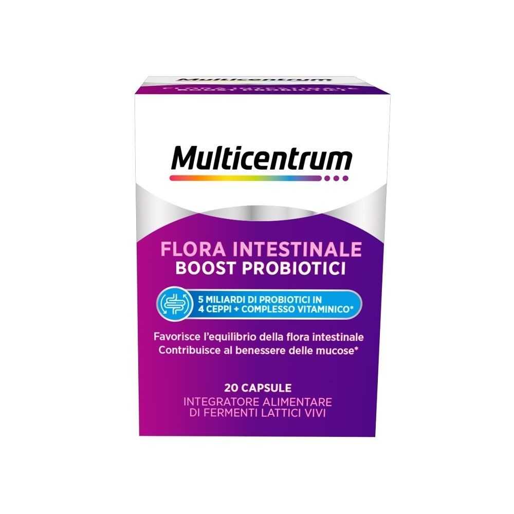 Multicentrum flora intestinale boost probiotici integratore fermenti  lattici intestino 20 capsule